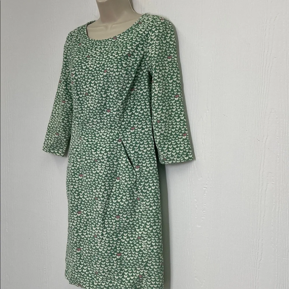 Boden - Hannah Corduroy Quarter Sleeve Green And Pink Bird Print Midi Dress 4R